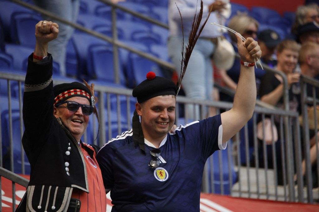 Scottish fans during the match between Scotland and Bolivia, an international friendly in preparation for the World Cup, at Sports Illustrated Stadium in Harrison, New Jersey, on June 6, 2026. At halftime, Scotland leads Bolivia 4-0. (Photo by Deccio Serrano/NurPhoto) (Photo by DECCIO SERRANO / NurPhoto via AFP)