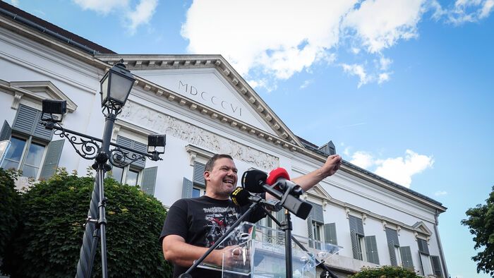 Szimpátiatüntetés a közjogi méltóságok mellett tüntetés Sándor-palota