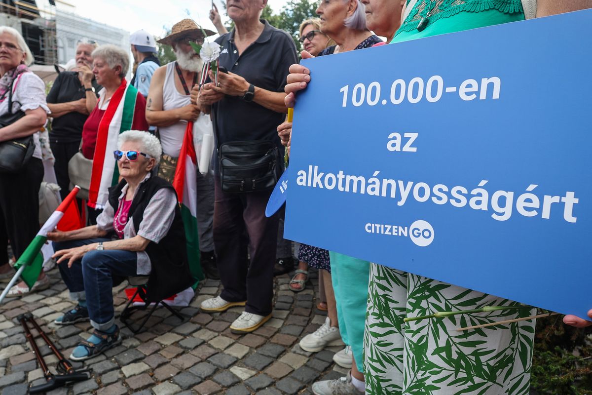 Szimpátiatüntetés a közjogi méltóságok mellett tüntetés Sándor-palota