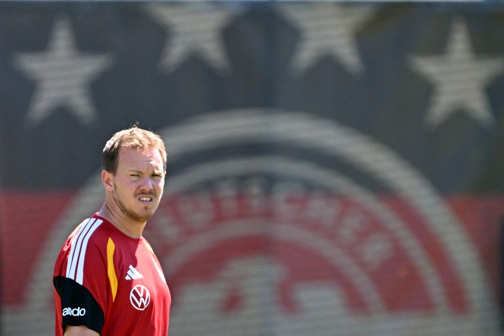 17 June 2026, USA, Winston-Salem: Soccer, 2026 World Cup, national team, Germany, training ahead of the second World Cup match against Ivory Coast. National team coach Julian Nagelsmann (Germany) in action during training. Photo: Federico Gambarini/dpa (Photo by FEDERICO GAMBARINI / dpa Picture-Alliance via AFP)
