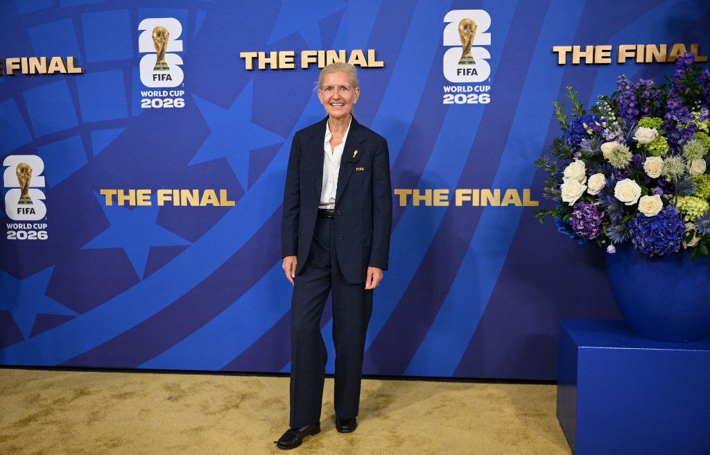 Chair of the English Football Association Debbie Hewitt poses ahead of the 2026 World Cup football tournament final match between Spain and Argentina at the New York/New Jersey Stadium in East Rutherford on July 19, 2026.  (Photo by ANGELA WEISS / AFP)