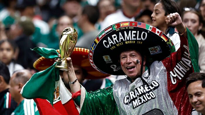 Lugas 0711
Hector Chavez "Caramelo," known as "the number one fan" of the Mexican national football team celebrates after the 2026 World Cup Group A football match between Mexico and South Korea at the Guadalajara Stadium in Zapopan on June 18, 2026. (Ph