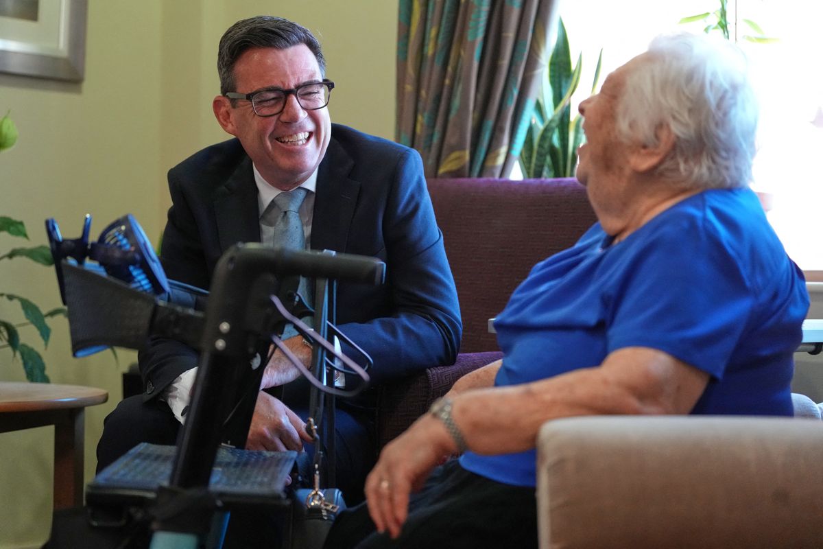 Britain's Prime Minister Andy Burnham meets residents as he visits social care organisation Jewish Care, in London on July 29, 2026. (Photo by Kirsty Wigglesworth / POOL / AFP)