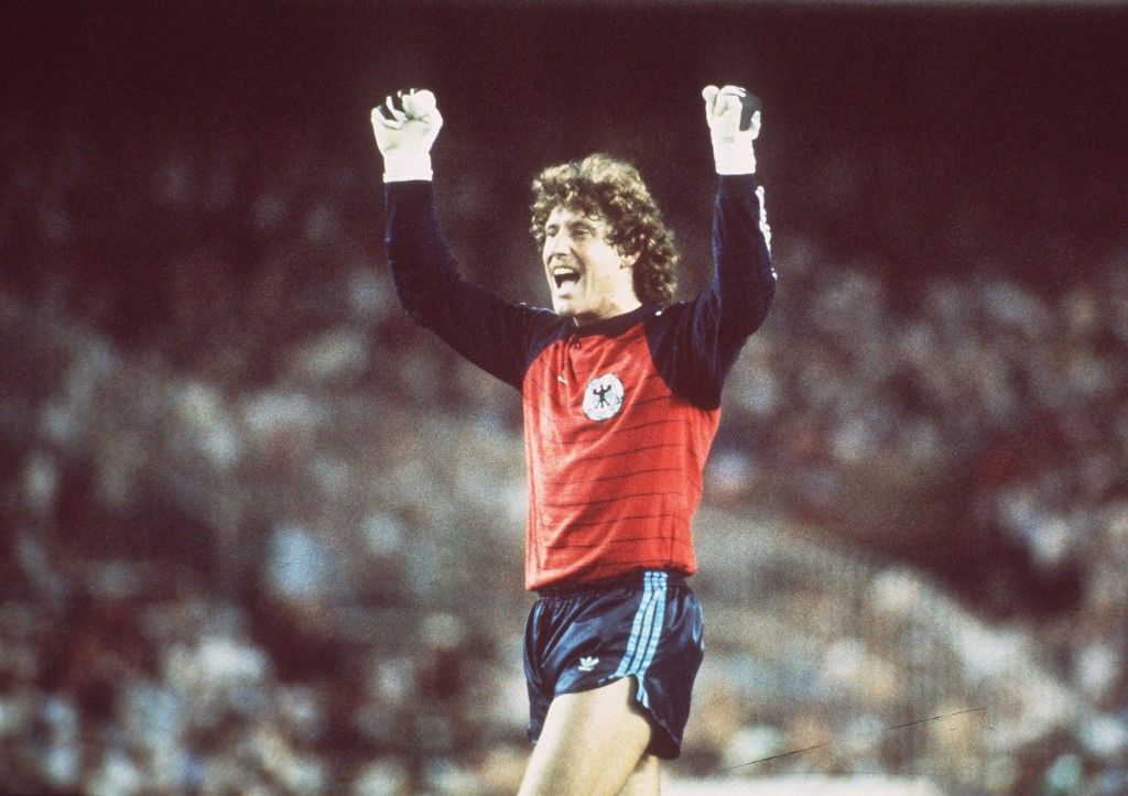 The Night of Sevilla: Germany's goalkeeper Toni SCHUMACHER is celebrating his penalty save. (Photo by SVEN SIMON / dpa Picture-Alliance via AFP)
