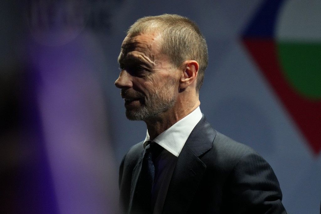 UEFA president Aleksander Ceferin leaves after attending the 2026/27 UEFA Nations League league phase draw ceremony as part of the European football governing body's 50th annual Ordinary Congress in Brussels on February 12, 2026. (Photo by Pau BARRENA / AFP)