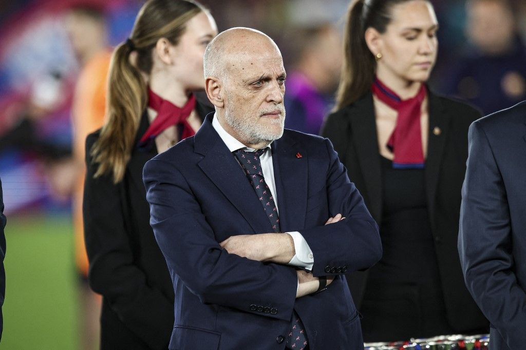 Javier Tebas, president of La Liga, during the La Liga EA Sports 2025/26 ''El Clasico'' match between FC Barcelona and Real Madrid at Spotify Camp Nou Stadium in May 2026 in Barcelona, Spain. (Photo by Gongora/NurPhoto) (Photo by Gongora / NurPhoto via AFP)