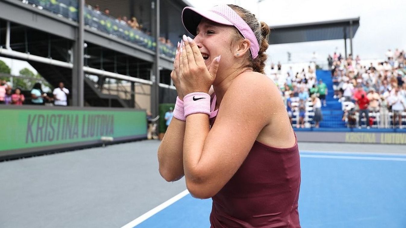 MEMPHIS, TENNESSEE - AUGUST 02: Kristina Liutova react after defeating Darja Vidmanova of the Czech Republic during the WTA 250 Memphis Classic finals at Leftwich Tennis Center on August 02, 2026 in Memphis, Tennessee.   Justin Ford/Getty Images/AFP (Phot