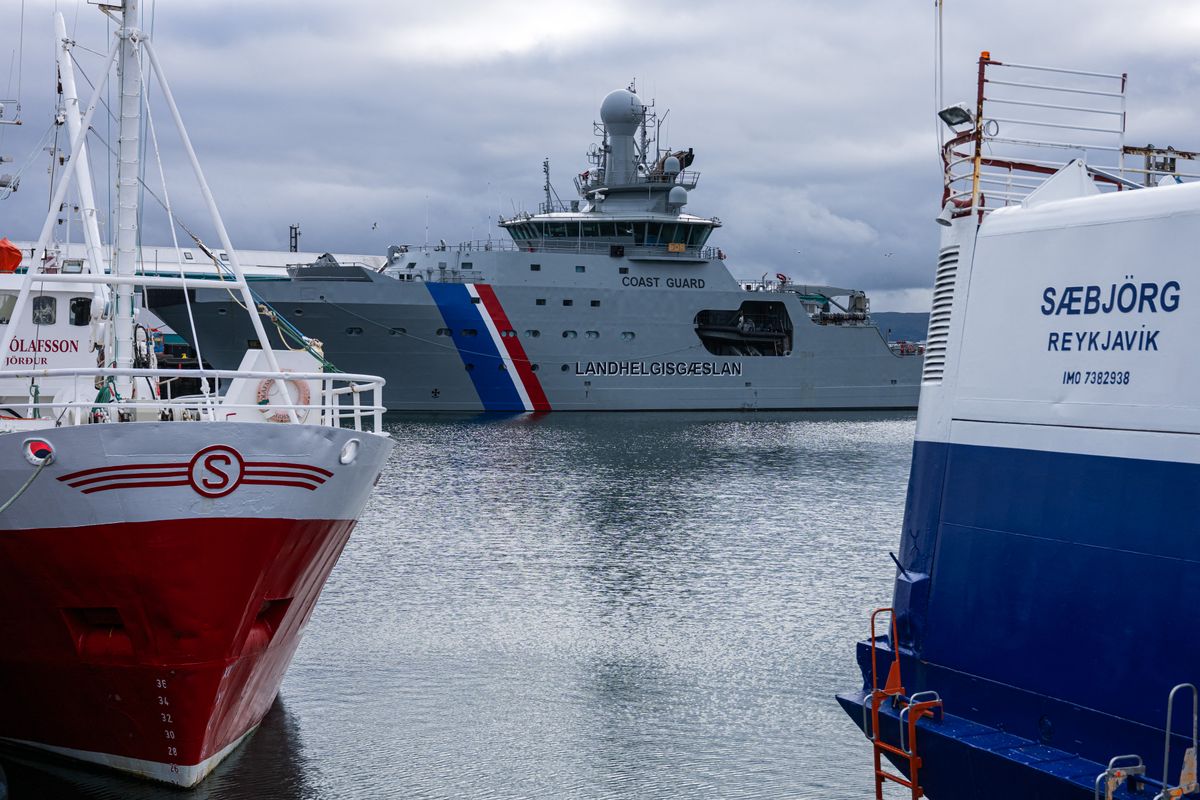 An Icelandic Coast Guard vessel is docked in Reykjavík harbour, Iceland, on August 25, 2026. Icelanders are to vote August 29, 2026 on whether to resume entry talks with the European Union amid growing global insecurity, in a referendum seen as going down to the wire. Icelanders are not being asked to decide just yet if they want to join the 27-member bloc -- only whether they want their government to negotiate possible terms, including on the highly sensitive fishing issue. (Photo by Jonathan NACKSTRAND / AFP)