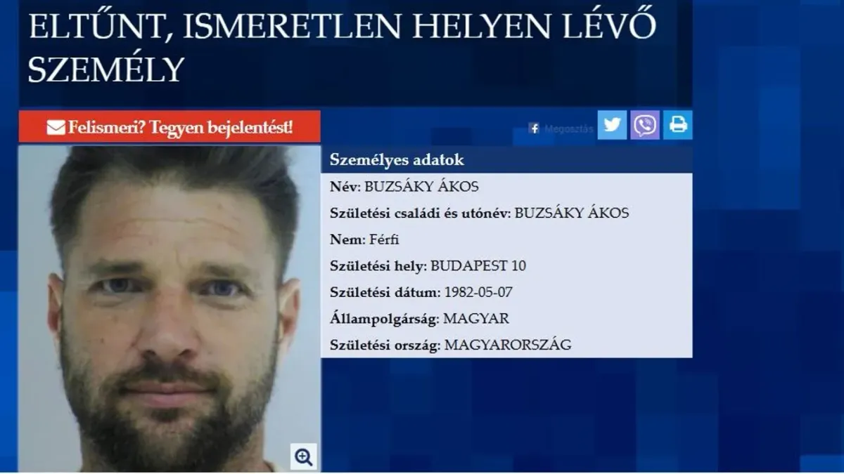 Buzsáky Ákost eltűnt személyként körözi a rendőrség