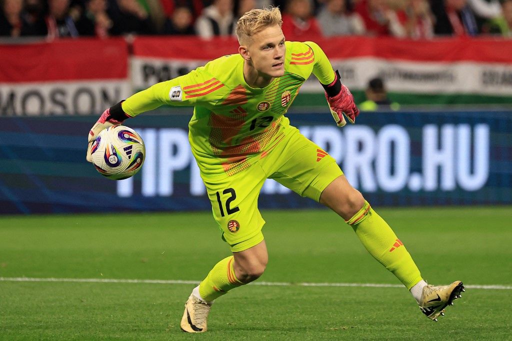 Balazs Toth is the goalkeeper of Hungary during the FIFA 2026 World Cup Qualifiers match at Puskas Arena in Budapest, Hungary, on October 11, 2025. (Photo by Pal Gollner/NurPhoto) (Photo by Pál Göllner / NurPhoto via AFP)