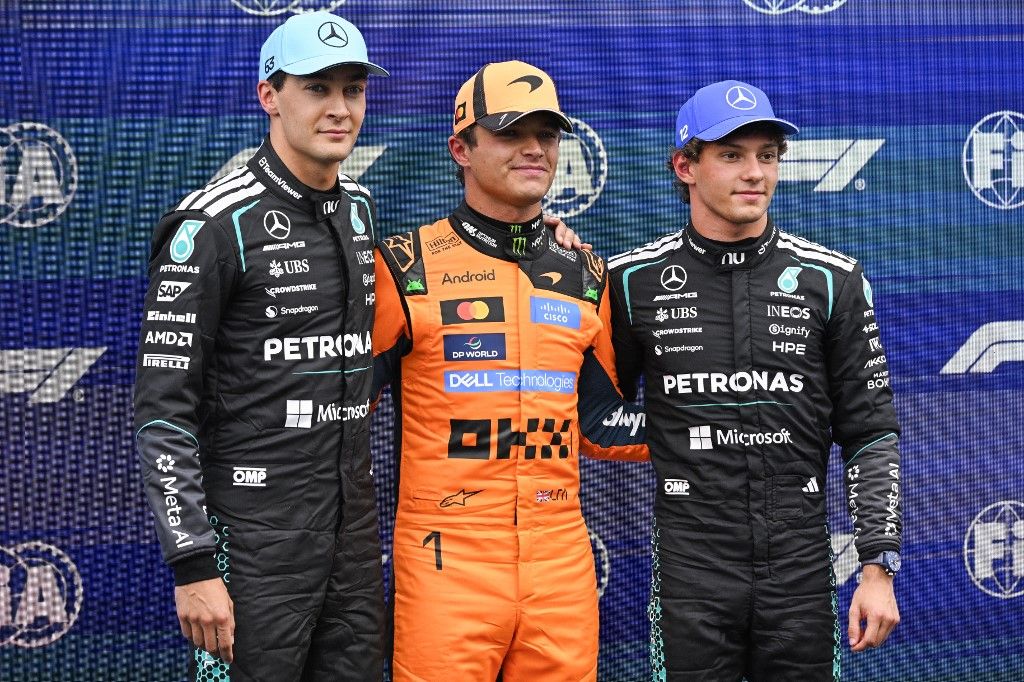 George Russell, Lando Norris és Kimi Antonelli (b–j) várta legnagyobb esélyesként a Holland Nagydíj futamát