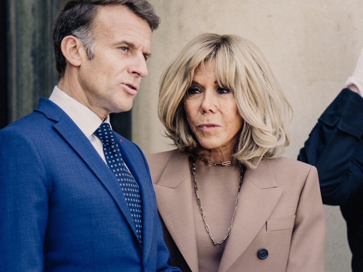 A close up of Emmanuel Macron President of the French Republic and his wife Brigitte Macron waiting to welcome the President of the Socialist Republic of Vietnam and his wife before a meeting at the Elysee Presidential Palace in Paris France on September 10, 2026. (Photo by Bastien Ohier / Hans Lucas via AFP)
