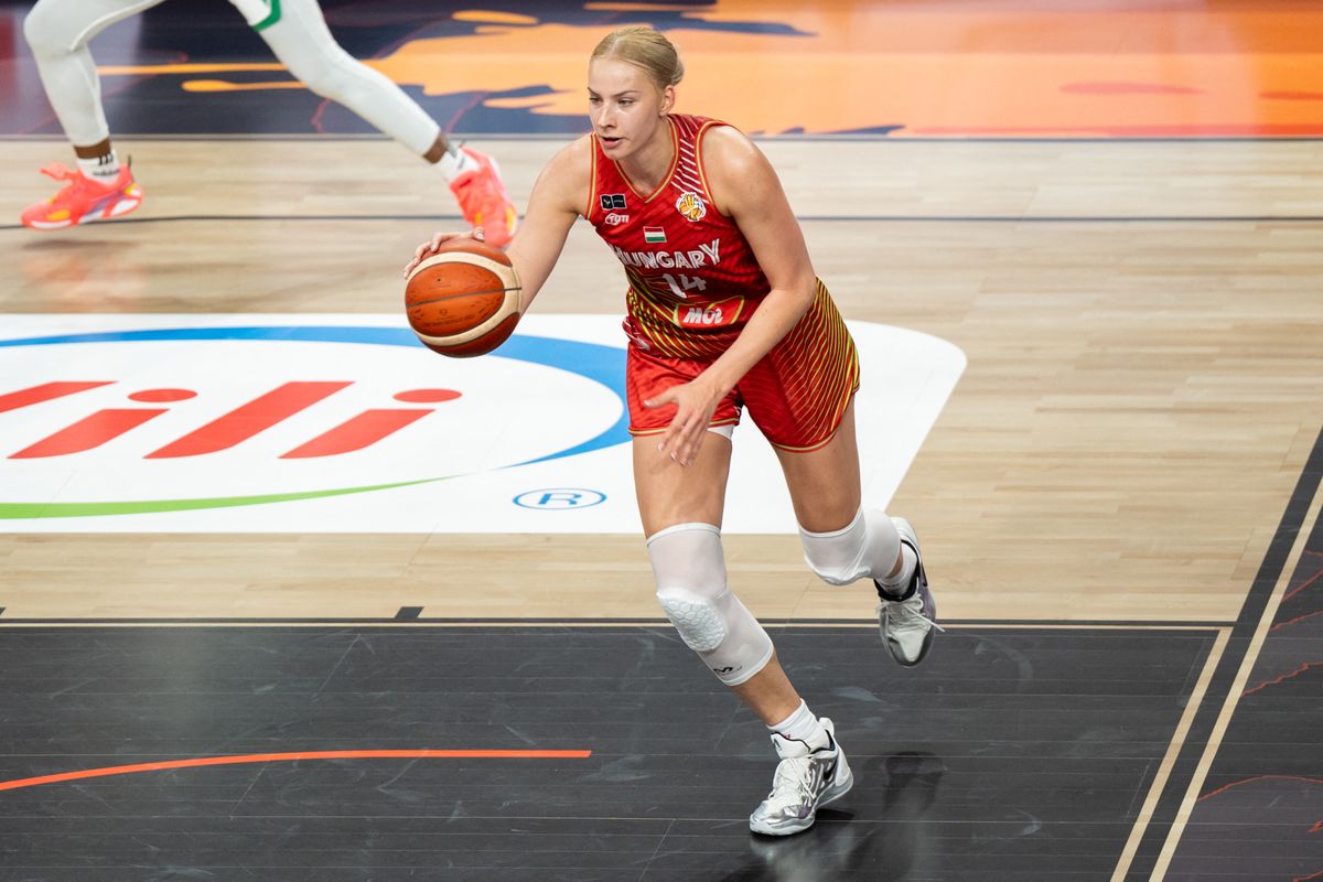 Dorka Juhasz plays during the FIBA Women's Basketball World Cup 2026 match between Nigeria and Hungary in Berlin, Germany, on September 5, 2026. (Photo by Marcin Golba/NurPhoto) (Photo by Marcin Golba / NurPhoto via AFP)