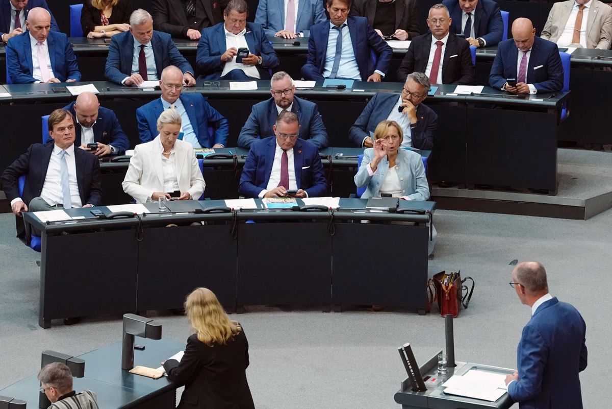 Óriási balhé volt a német parlamenti ülésen a tartományi választás eredménye miatt (Fotó: KAY NIETFELD / DPA)