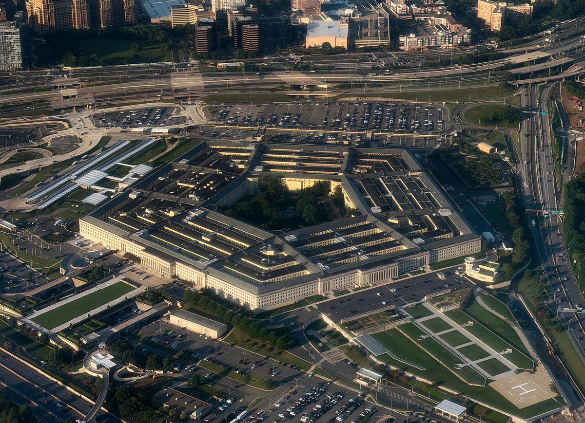 ARLINGTON, VA - JULY 10: The Pentagon, headquarters for the United States Department of War, is seen from a commercial flight leaving Ronald Reagan National Airport on July 10, 2026 in Arlington, Virginia. Chip Somodevilla/Getty Images/AFP (Photo by CHIP SOMODEVILLA / GETTY IMAGES NORTH AMERICA / Getty Images via AFP)