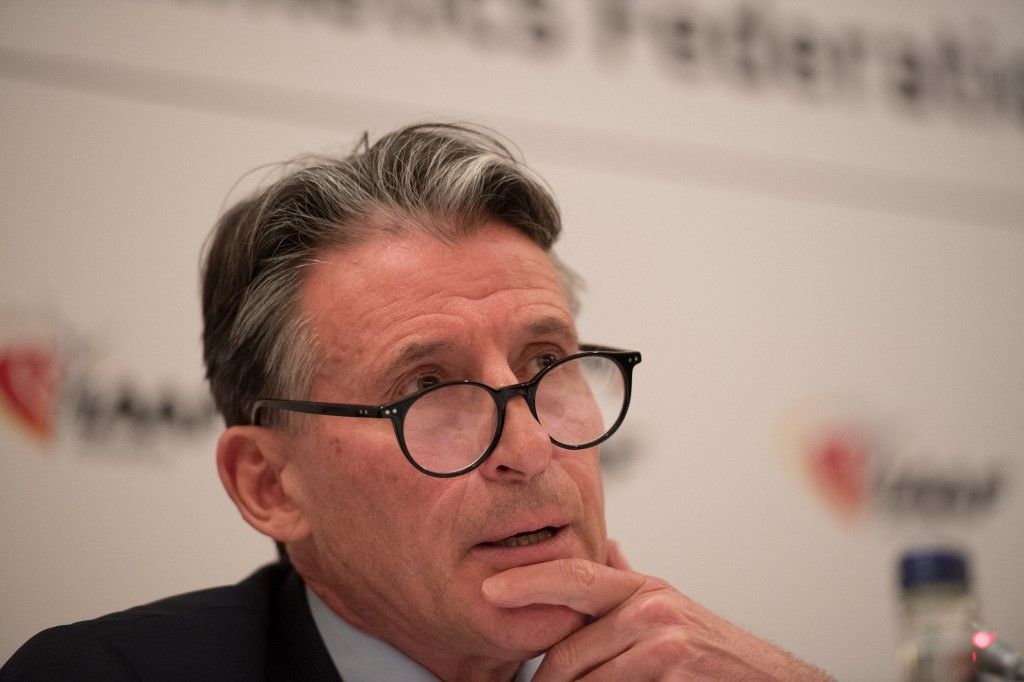 President of the International Association of Athletics Federations, (IAAF), Sebastian Coe addresses a press conference following the conclusion of an IAAF council meeting in London on April 13, 2017. (Photo by CHRIS J RATCLIFFE / AFP)