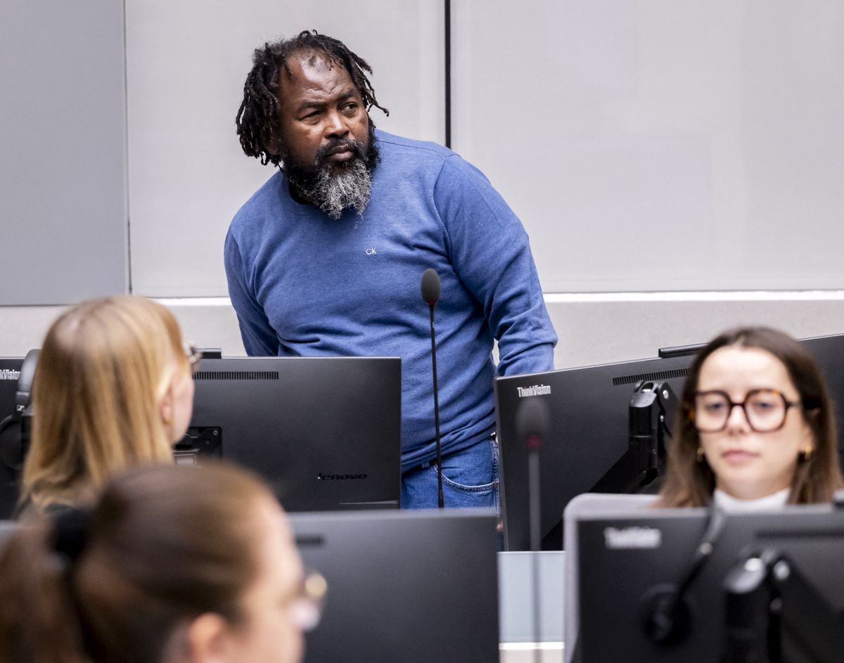 Alleged commander of the rebel coalition Seleka, notably accused of torturing detainees during civil unrest in 2013 in the Central African Republic, Mahamat Said Abdel Kani reacts at the International Criminal Court (ICC) during the verdict against him in the case in which he is accused of crimes against humanity and war crimes allegedly committed in Bangui in 2013, in the Hague on September 23, 2026. (Photo by Remko de Waal / ANP / AFP) / Netherlands OUT
