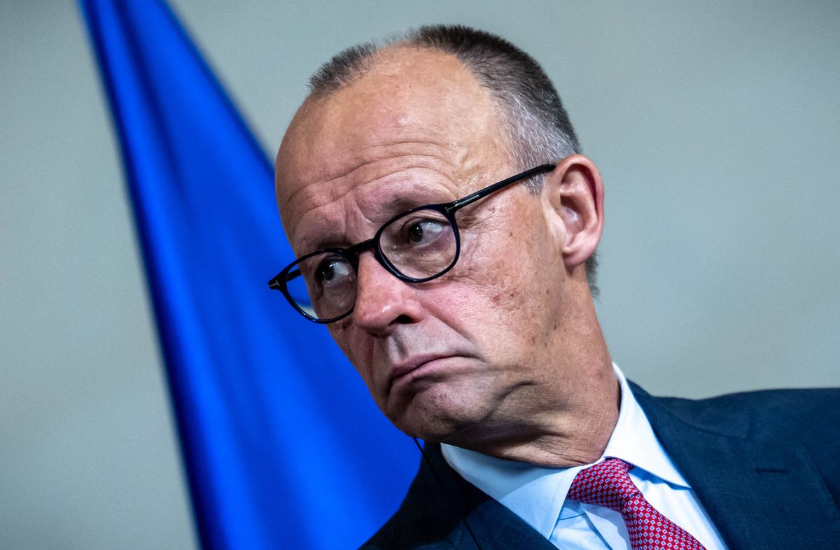 dpatop - 05 October 2026, Berlin: Chancellor Friedrich Merz (CDU) attends a press conference following a bilateral meeting at the Federal Chancellery. The meeting focused on security issues, strengthening NATOs eastern flank, and the deployment of the German brigade in Lithuania. Lithuania will assume the EU Council Presidency in the first half of 2027. Photo: Michael Kappeler/dpa (Photo by MICHAEL KAPPELER / dpa Picture-Alliance via AFP)