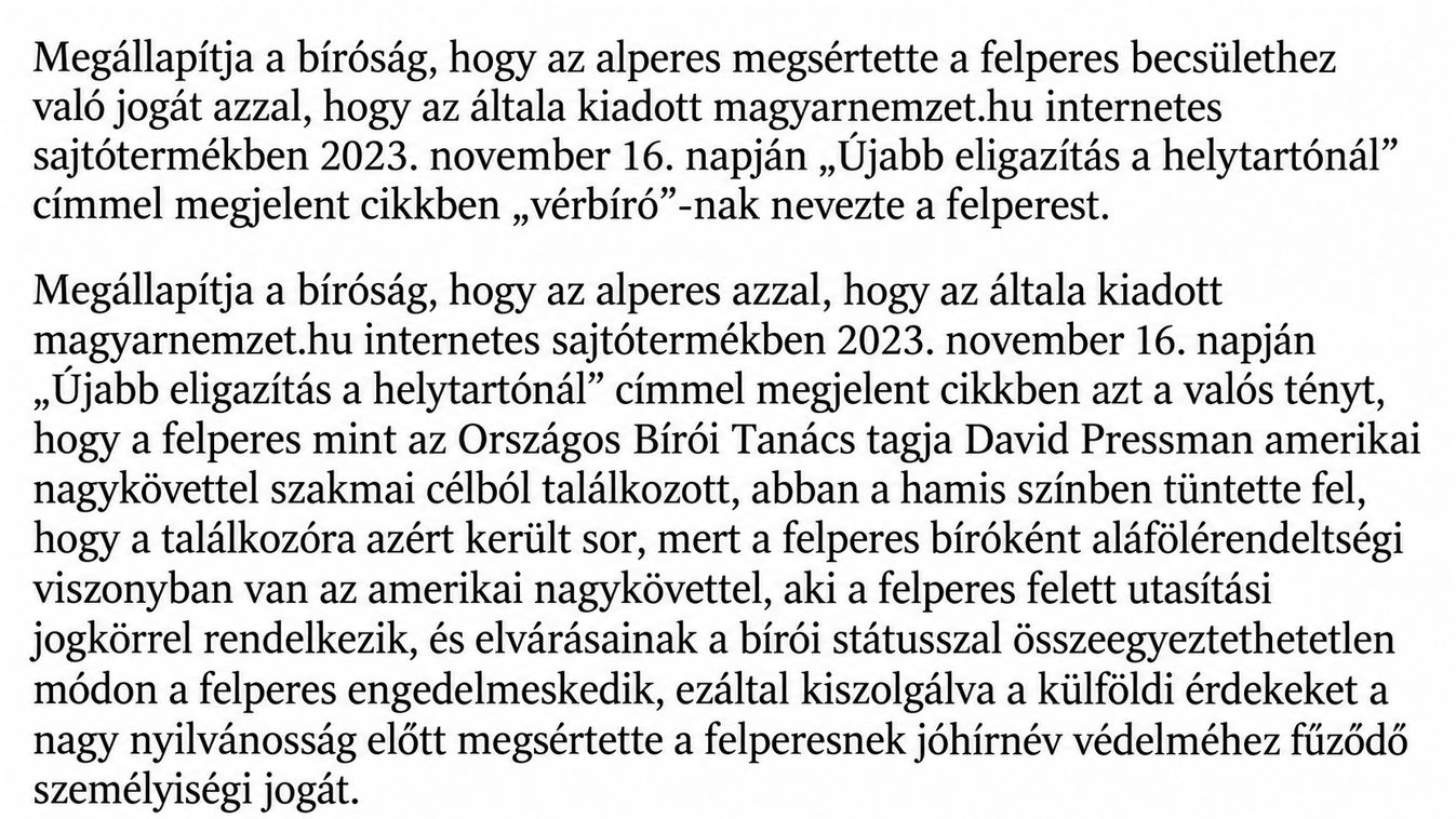 Jogerős ítélet állapította meg, hogy lapunk megsértette dr. Vasvári Csaba bíró jóhírnevét és becsületét